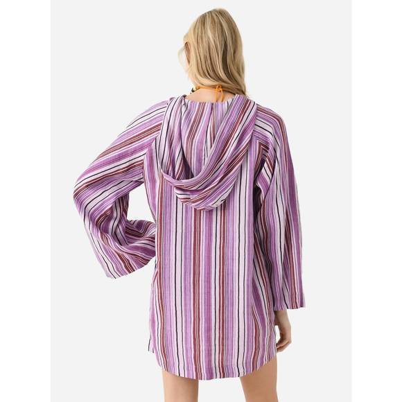 NEW LISA MARIE FERNANDEZ beach cape mini cover-up in blueberry striped linen - Picture 3 of 3